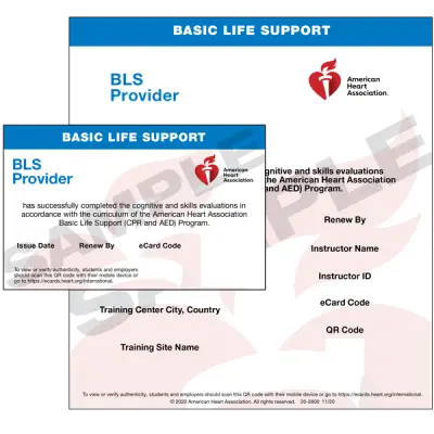 Ecard oficial AHA del curso BLS, certificación internacional en Soporte Vital Básico para profesionales de la salud
